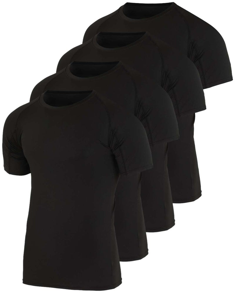 REALESSENTIALS 4 Pack: Mens Short Sleeve Shirts Compression Base Layer Tight Thermal Undershirt Slimming Black Active Fitness Athletic T-Shirt Quick Dry Fit Workout Sports Rashguard Gym Running Top, Set 1,XL - Image 1